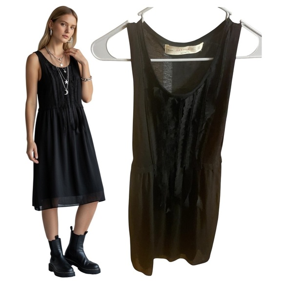 Zara Dresses & Skirts - Zara Knit Black Ruffle Midi Dress Size Medium Whimsygoth Romantic Grunge